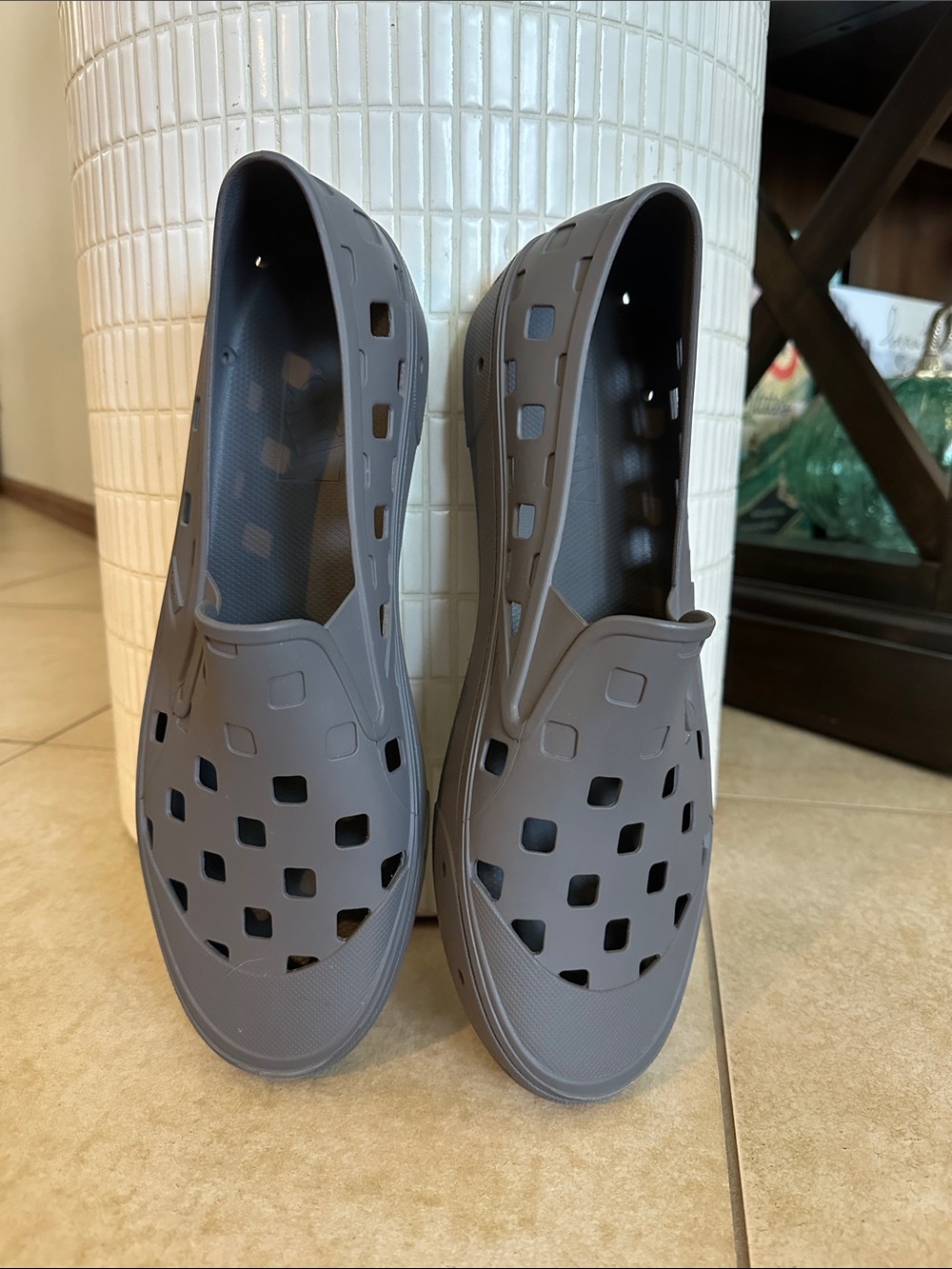 Vans Men's Slip-On Perforated Rubber Loafers in Gray